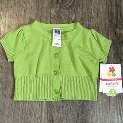 Carter's Baby Girl's Sweater 3 Months Green Cardigan New