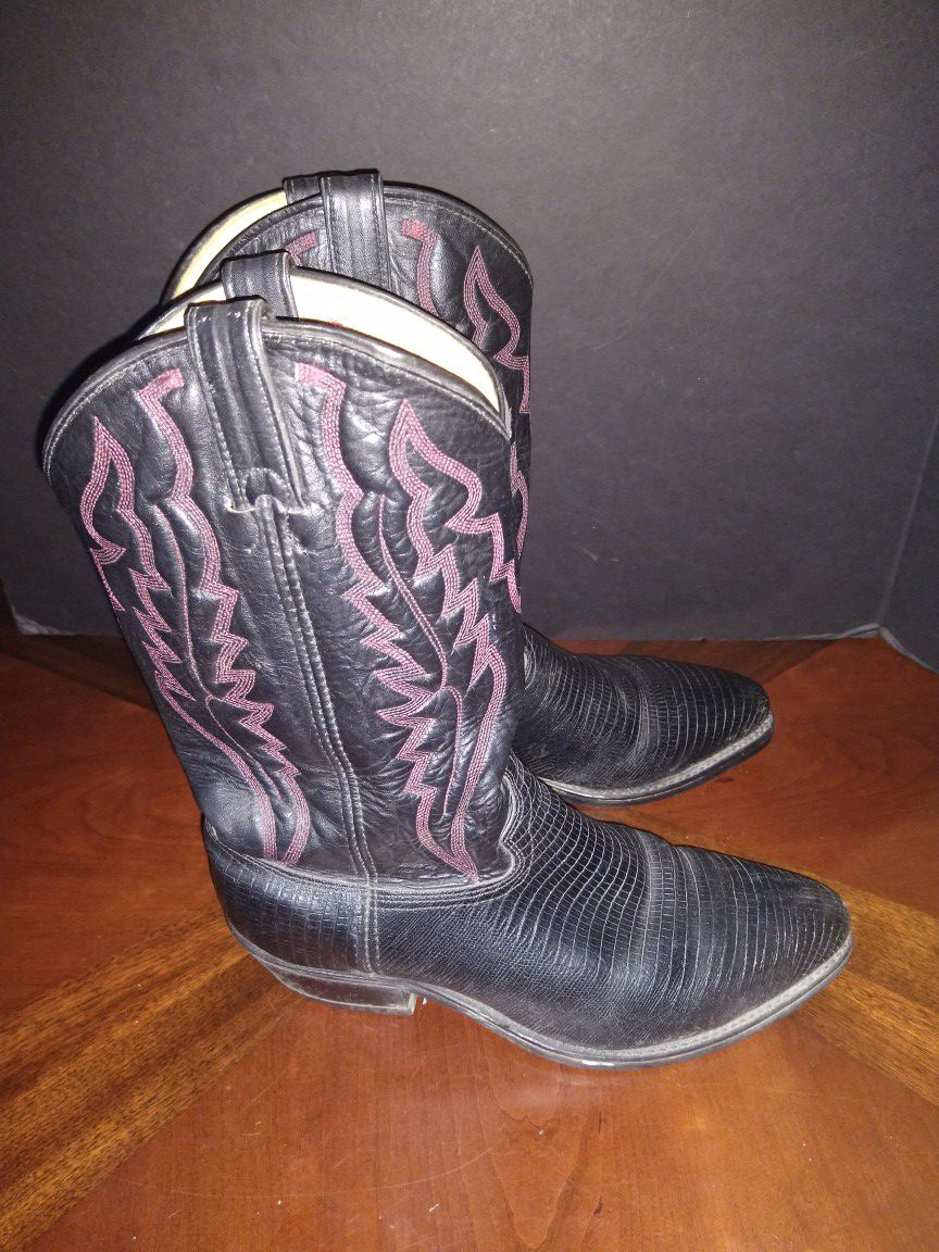 Men's black with red inlay leather cowboy boots size 8 1/2 EE