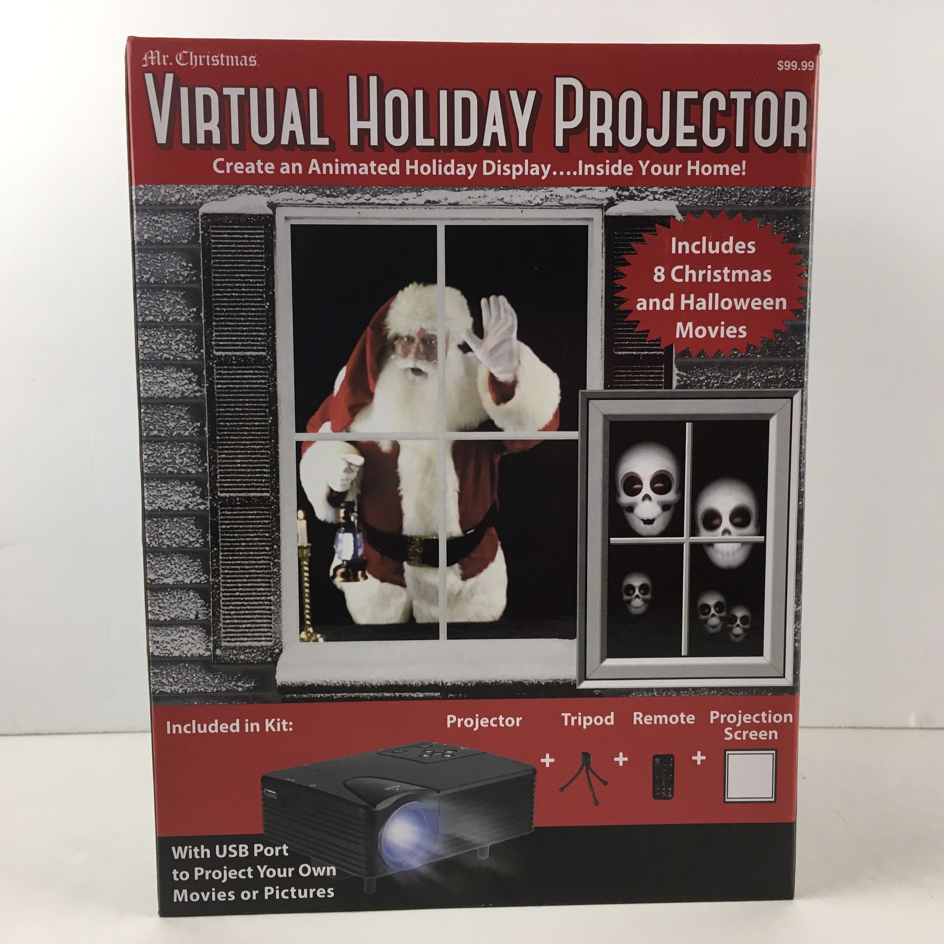 Mr. Christmas Virtual Holiday Projector Kit with 4 Christmas & 4 Halloween Movies Retail $99