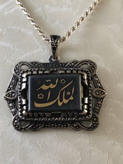 Necklace pendant sterling silver pendant necklace,Marcasite, engraved black Agate,,22”Rope Chain,Custom made,New Never been used