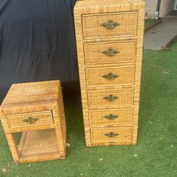 Wicker Dresser and Table 