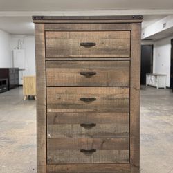 Tall Wood Tone 5 Drawer Dresser Chest
