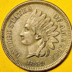 1859 U.S. INDIAN HEAD CENT PENNY 1c COIN (XF-Extra Fine)