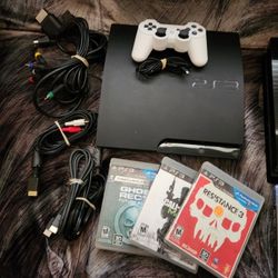 Sony PS3 Slim 160Gb W Remote All Cords and Games "Works but with Composite or AV Cord Only"