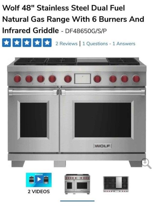 New Wolf 48" Stainless Steel Convection Dual Fuel Gas Stove