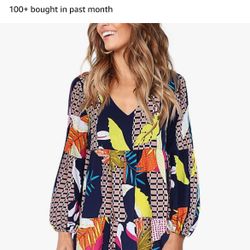 Women Summer Tunic Dress V Neck Casual Loose Flowy Swing Shift Dress