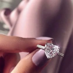 Gorgeous Lab Created Diamond Heart Wedding Ring Silver Plated Size 5-11