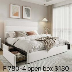 Modern Full Size Platform Bed Frame with 4 Storage Drawers and Velvet Upholstered Headboard open box(780-4)