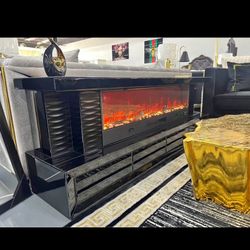 Modern console table with electric fireplace + Bluetooth, new in box, financing available