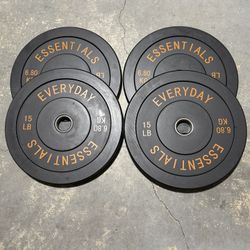 2 - 15 lb Pair, Black Bumper Weight Plates - 60lbs total BRAND NEW