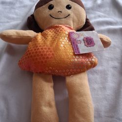 Soft Plush Doll Girl Orange Dress Stuffed Toy Rag Doll Kids Toddler Gift New