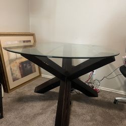 54” Round Glass Dining Table | Black Pedestal Base