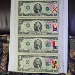 4 - 1976 Sequential U.S. $2 Bills Cancelled On FDOI April 13th On State Flag Stamps