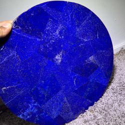 Blue Marble Round Coffee Center Table Top Lapis Lazuli Random Inlay Stone Table