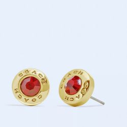 Coach Open Circle Red Stone Strand Earrings Boxed; Size: ONE SIZE; Color: Red; Condition: New