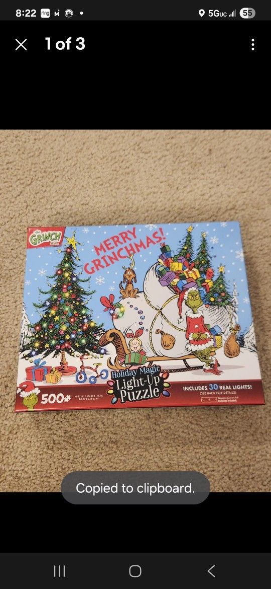 Dr. Seuss The Grinch Holiday Magic Merry Grinchmas Light-Up Puzzle w/Real Lights
