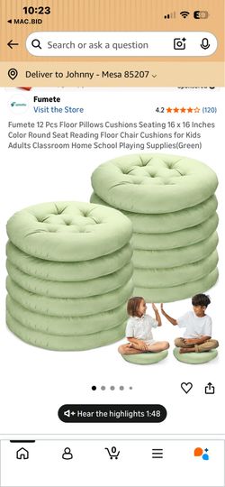 Fumete 12 Piece Round Floor Cushion Pillows 16”x16”
