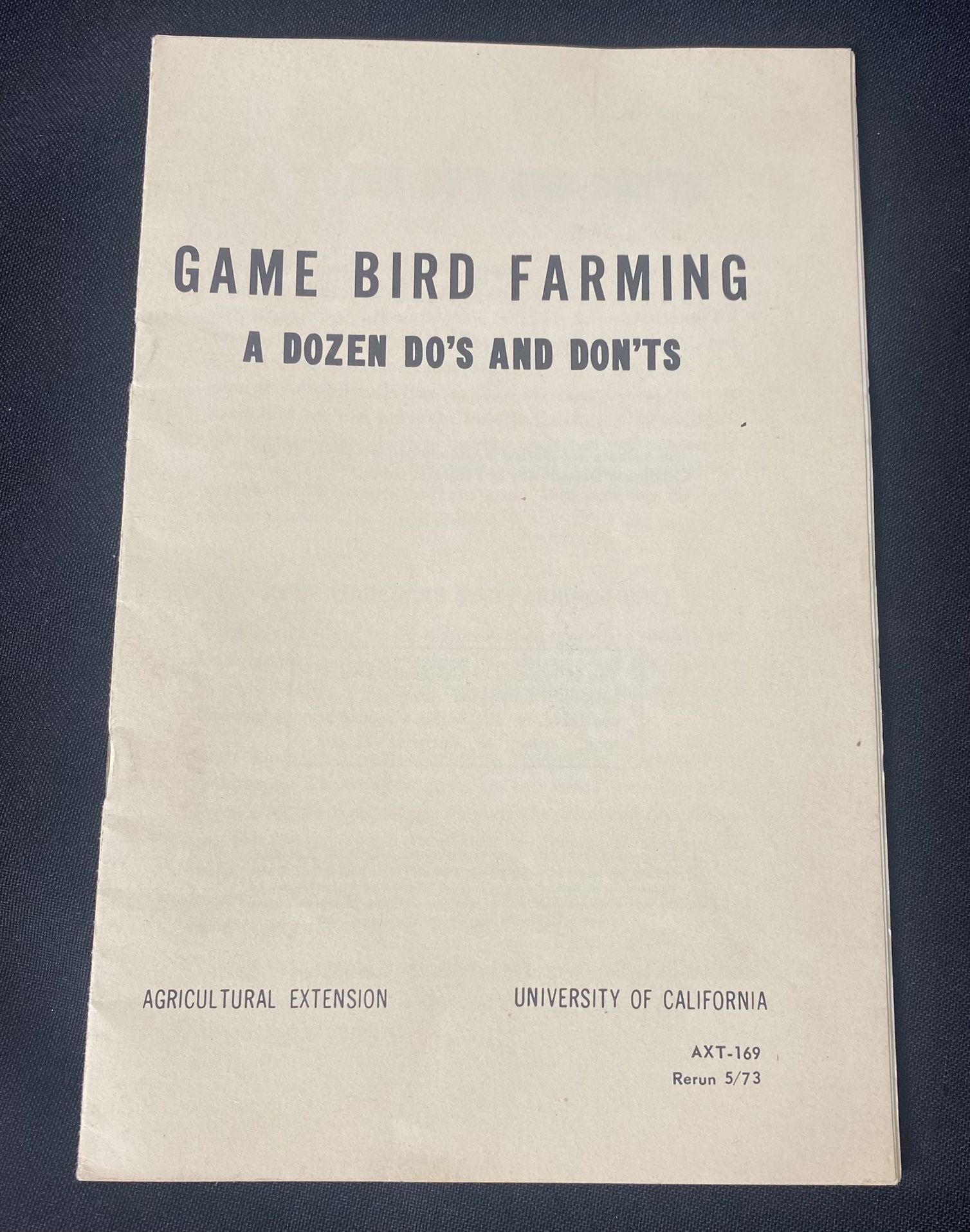 December 1964 Game Bird Farming Agricultural Book University California AXT-169