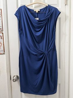 Michael Kors Blue Cowl Neck Knot Dress XL