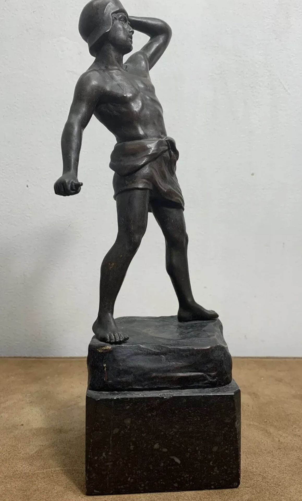 Vintage Bronze Roman Gladiator Statue Early Bronze Signed