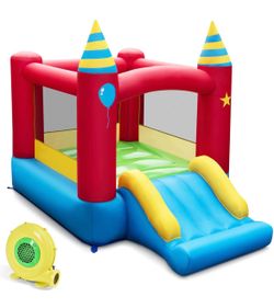 New in Box Inflatable Bounce House Jumping Castle with Slide Oxford Carrying Bag + Blower