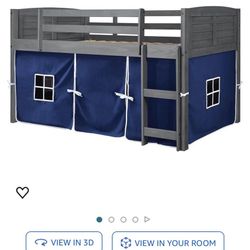 Donco Kids Louvered Low Loft with Blue Tent, Twin