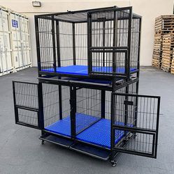 (New in Box) $370 Set of (2) Stackable Heavy-Duty Dog Cage Crate 41x31x65 inches