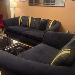 Elegant Black & Gold Sofa - Like New