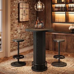 Tribesigns 3 Piece Dining Table Set for 2 Black 37.8 H x 23.6 W Round Bistro Pub Table with 2 Chairs for Dining Coffee Cocktail Living Room Small Spac