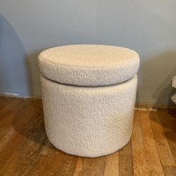 NEW beige boucle fabric round ottoman with storage