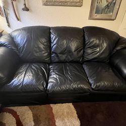 Large Black Leather Sofa