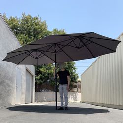 (New) $95 Large 15 FT Double Sided Umbrella Outdoor Patio, Red or Tan color (Weight base not included) 