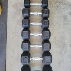 Rubber Coated Hex Dumbbells (2x10Lbs,2x15Lbs,2x20Lbs,2x25Lbs) for $140 Firm (WALNUT 91789)