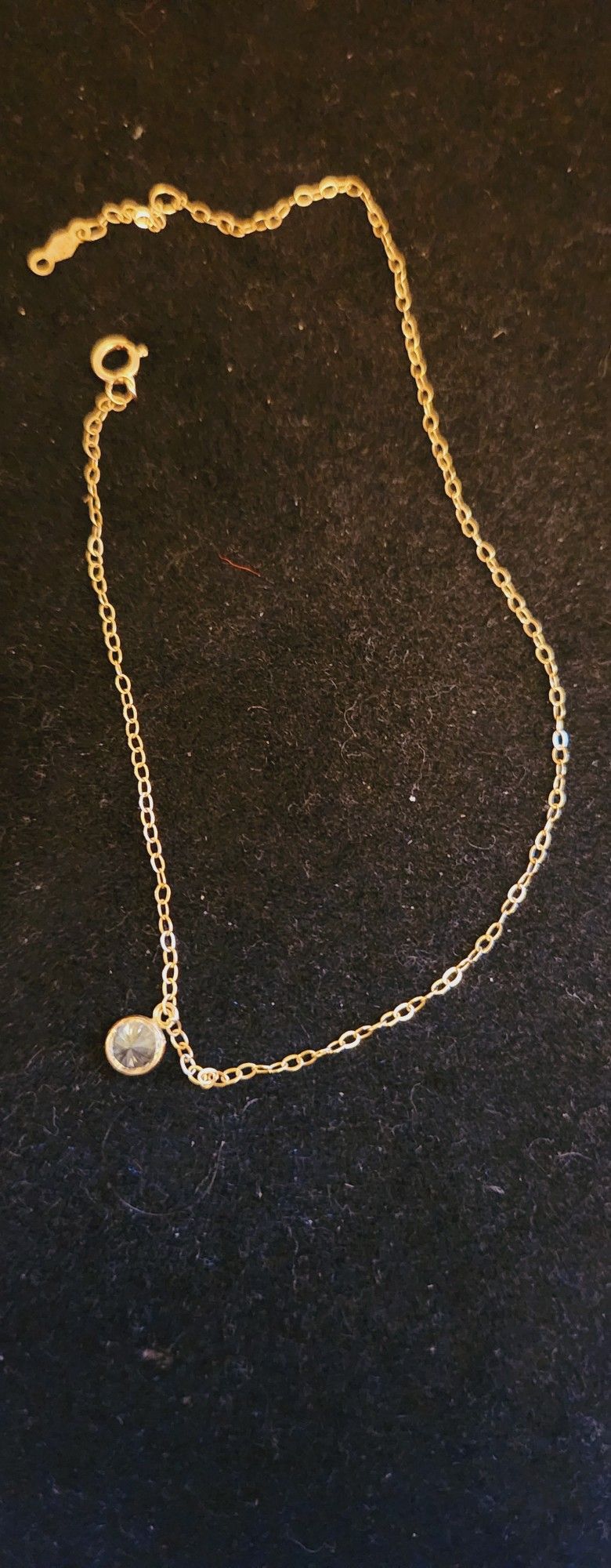 JCM Solid 10K Yellow Gold Chain Anklet Bracelet With CZ Pendant