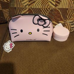 Sanrio Hello Kitty Pink Dome Pouch Cosmetic Makeup Bag & Pink Circle Jewelry Travel Case