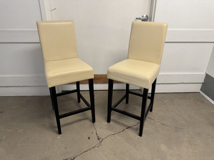 Pair of Ivory Counter Stools w/ Ebony Wood Legs