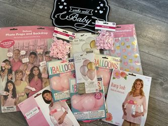 NEW Baby Girl Shower Decoration Bundle – Balloons, Sashes, Backdrop, Props & More 🎀