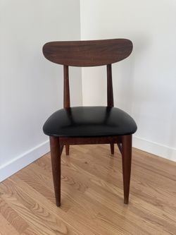 Mid-Century Danish Style Walnut Dining Chair – Black “Leather” Seat