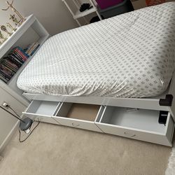 Twin bed with Mattress, Built in storage drawers