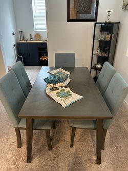 Modern 6-Piece Dining Table Set with Upholstered Chairs