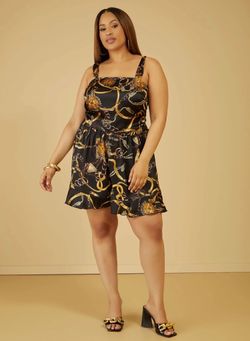 Ashley Stewart 2 piece set crop top shorts 3X chain print