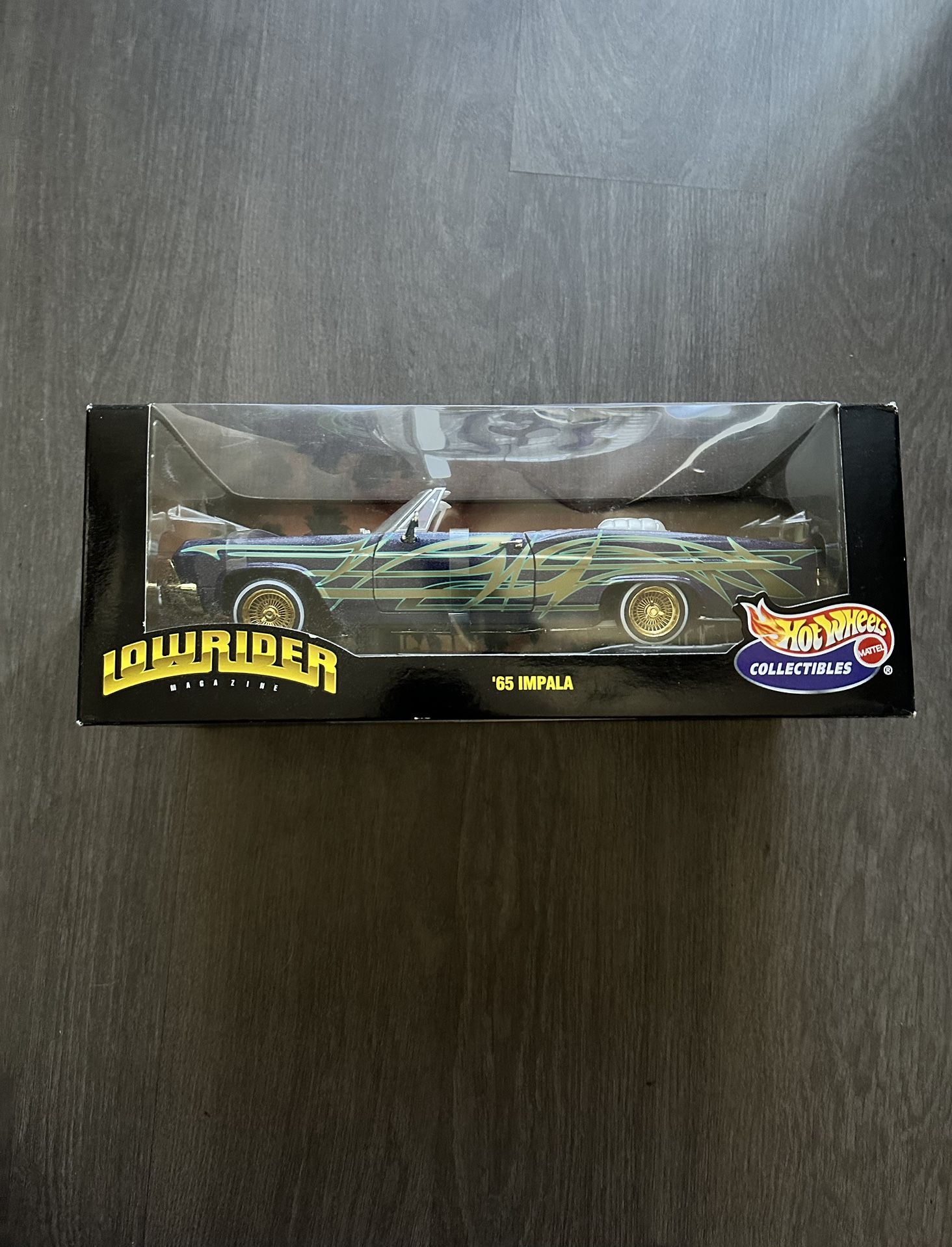 HOT WHEELS COLLECTIBLES ‘65 IMPALA CONVERTIBLE LOWRIDER MAGAZINE 1:18. NEW IN BOX.