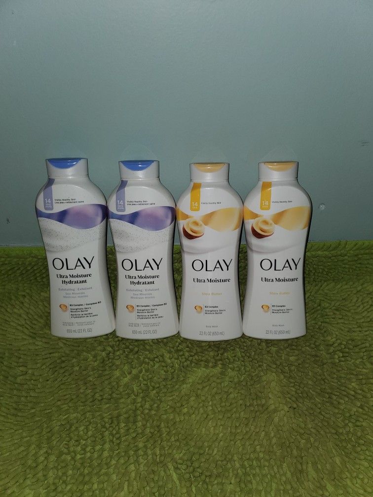 4 Olay Bodywash 22oz (2 Exfoliating/ 2 Shea Butter) 