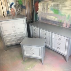 Bedroom set grays and pewter hardware