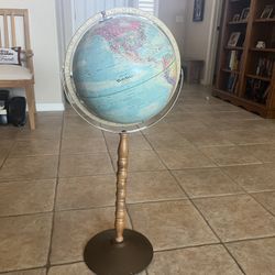 Vintage Replogle 12” World Globe On Wood Floor Stand 
