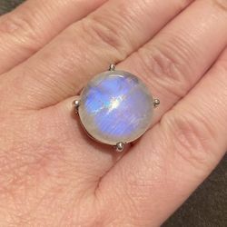 Rainbow Moonstone Silver Ring 925 Sz 7