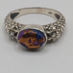 Purple Copper Turquoise Sterling Ring Sz 8 