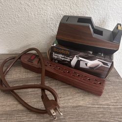 Vintage Woodgrain Office Bundle | Scotch C41 Executive Tape Dispenser + Power Strip
