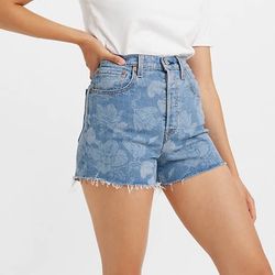 LEVI’S Light Blue Floral Print Jive Bloomed High Waisted Cut Off Ribcage Shorts