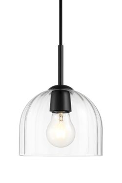 Modern Pendant Light Kitchen Island, 7.86" Bell Lamp Shape Hanging Ceiling Lighting Fixture with Clear Striped Glass Lampshade Dining Room, Warm Brass